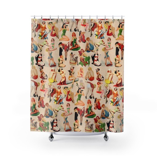 Retro Pin Up Beauties Shower Curtain: Classic Cheesecake Art Vibe for Your Retro Bath