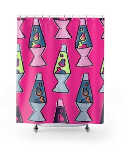 Retro Pink Lava Lamp Shower Curtain, Groovy 60s Bathroom Decor, Colorful Tub Accessory