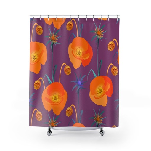 Retro Poppies Flower Shower Curtain - 1970's Bathroom Accessory with Vintage Look and Feel - Image 2