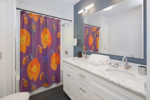 Retro Poppies Flower Shower Curtain - 1970's Bathroom Accessory with Vintage Look and Feel - Image 3