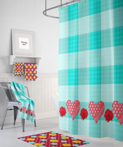Retro Red/Turquoise Shower Curtain | Vintage Bath Curtain | 50s Style Bathroom Decor