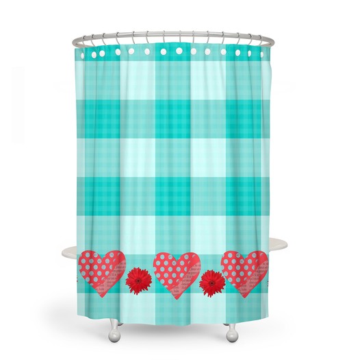 Retro Red/Turquoise Shower Curtain | Vintage Bath Curtain | 50s Style Bathroom Decor - Image 2