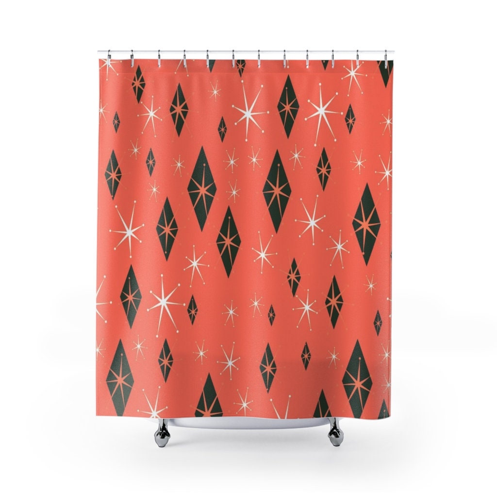 Retro Salmon Shower Curtain for Mid Century Modern Inspired Vintage Bathroom Decor - Image 2