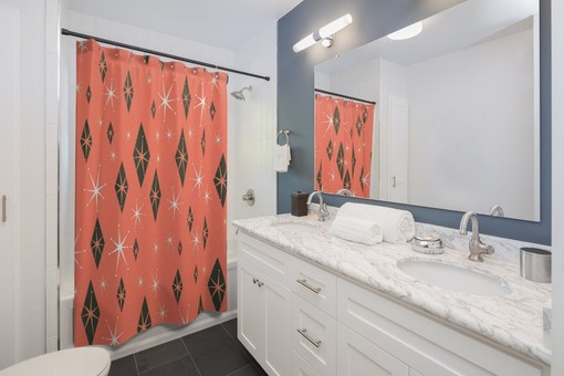 Retro Salmon Shower Curtain for Mid Century Modern Inspired Vintage Bathroom Decor - Image 3