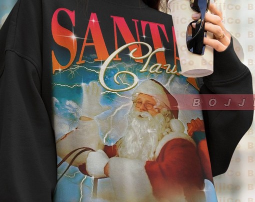 Retro Santa Claus Merry Christmas Sweater, 90s Santa Claus Homage Tee - Image 4