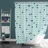 Retro Scandinavian Nordic Leaf Pattern Shower Curtain, Blue Bathroom Decor Accessories