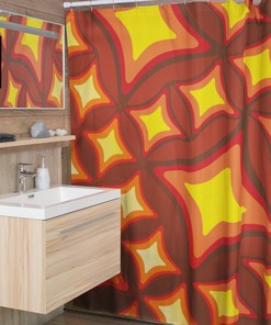 Retro Shower Curtain with Flowery Designs for Groovy 60's 70's Hippie Bathroom Accessory