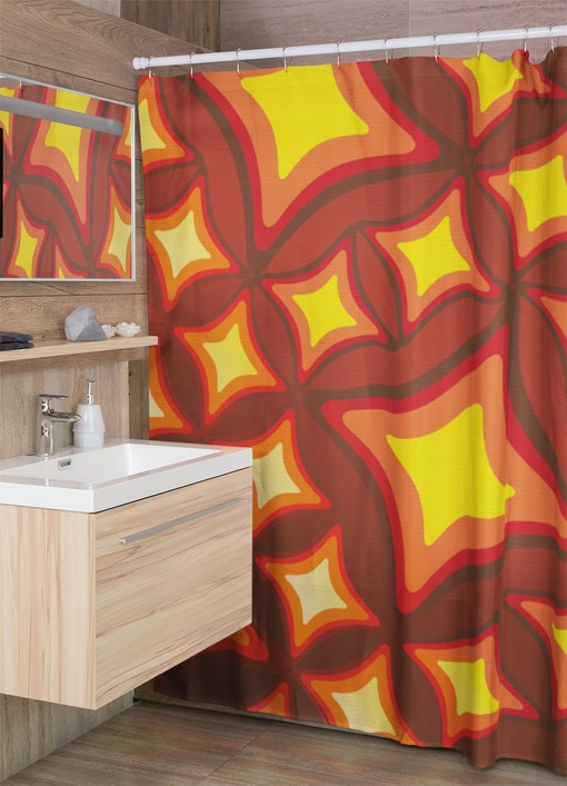 Retro Shower Curtain with Flowery Designs for Groovy 60's 70's Hippie Bathroom Accessory