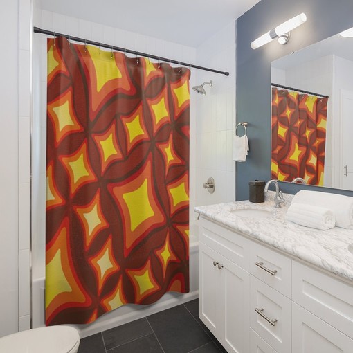 Retro Shower Curtain with Flowery Designs for Groovy 60's 70's Hippie Bathroom Accessory - Image 3