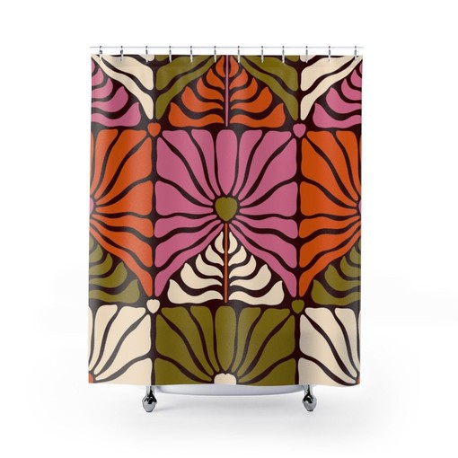 Retro Shower Curtain with Flowery Designs for Hippie Bathroom Accessory - Image 2