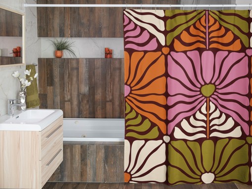 Retro Shower Curtain with Flowery Designs for Hippie Bathroom Accessory - Image 4