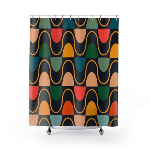 Retro Shower Curtain with Geometric Hippie Designs for Retro Bathrooms in the 60's and 70's - Image 2