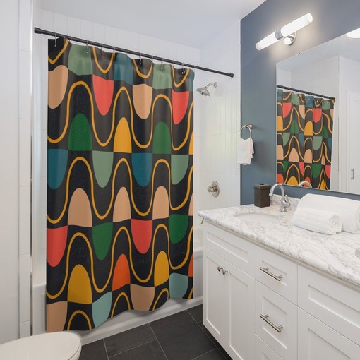 Retro Shower Curtain with Geometric Hippie Designs for Retro Bathrooms in the 60's and 70's - Image 3