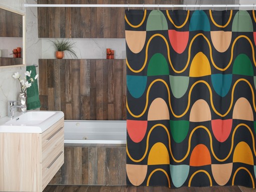Retro Shower Curtain with Geometric Hippie Designs for Retro Bathrooms in the 60's and 70's - Image 4