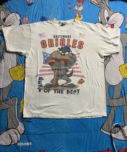 Retro Tee for Fans of Orioles Baseball: Vintage 90s Baltimore Orioles Taz MLB Shirt with Cartoon Character
