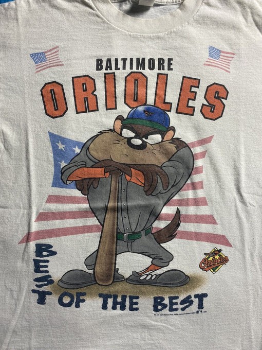 Retro Tee for Fans of Orioles Baseball: Vintage 90s Baltimore Orioles Taz MLB Shirt with Cartoon Character - Image 2