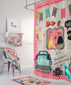 Retro Theme Shower Curtain | Unique Bath Decor | Vintage Bathroom
