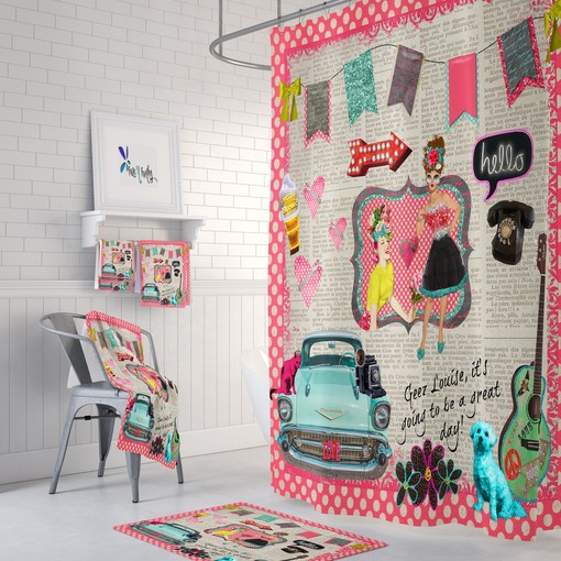Retro Theme Shower Curtain | Unique Bath Decor | Vintage Bathroom