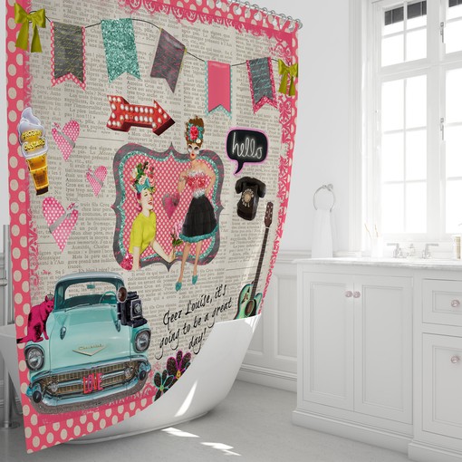 Retro Theme Shower Curtain | Unique Bath Decor | Vintage Bathroom - Image 2