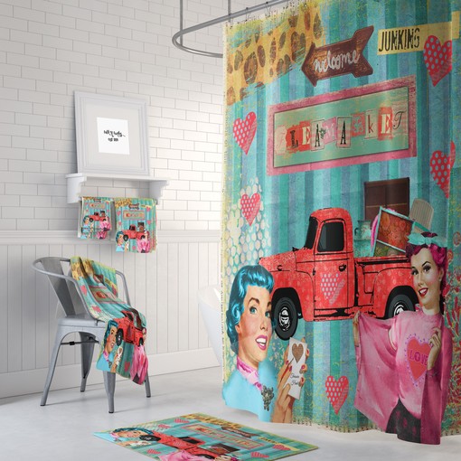 Retro Theme Shower Curtain | Vintage Abstract Bath Decor | Mid Century Modern Bathroom