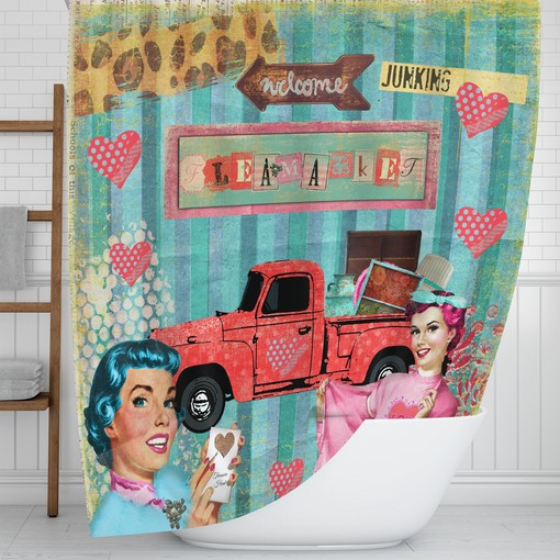 Retro Theme Shower Curtain | Vintage Abstract Bath Decor | Mid Century Modern Bathroom - Image 2