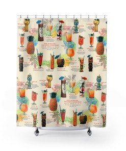 Retro Tiki Drink Menu Shower Curtain: Mid Century Tropical Vibes