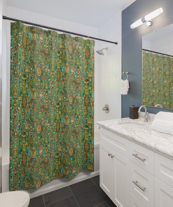 Retro Tiki Gods Shower Curtain: Vintage Mid Century Modern Lifestyle Bathroom Decor