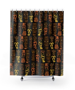 Retro Tiki Gods on Black Shower Curtain: Perfect for Your Mid Century Modern Lifestyle