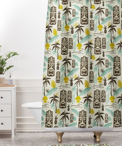 Retro Tiki Shower Curtain | Hawaiian Print Tropical Bathroom Decor | Luxury Bathroom Shower Curtains