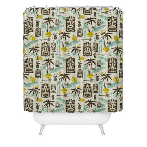 Retro Tiki Shower Curtain | Hawaiian Print Tropical Bathroom Decor | Luxury Bathroom Shower Curtains - Image 2