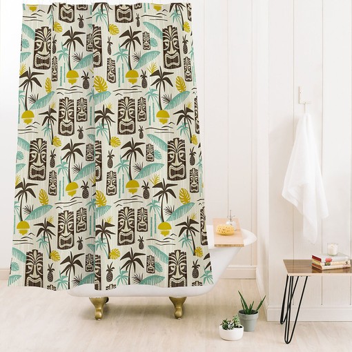 Retro Tiki Shower Curtain | Hawaiian Print Tropical Bathroom Decor | Luxury Bathroom Shower Curtains - Image 3