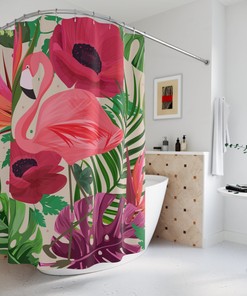 Retro Tropical Flamingo Shower Curtain with Vintage Appeal