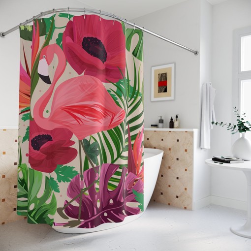 Retro Tropical Flamingo Shower Curtain with Vintage Appeal