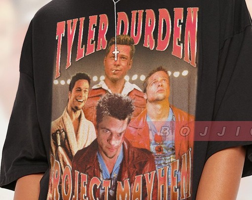 Retro Tyler Durden Shirt, 90s Fight Club Homage Tee, Brad Pitt Project Mayhem T-Shirt - Image 2