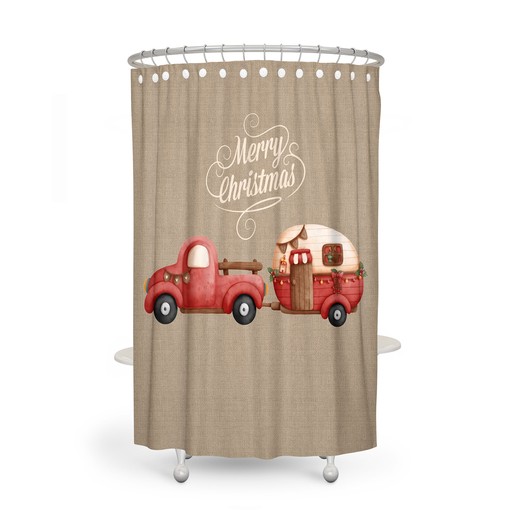 Retro Vintage Camper Red Truck Christmas Shower Curtain Set for an Old-School Vibe - Image 2