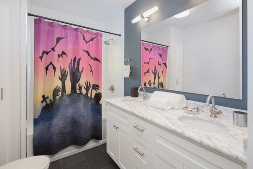 Retro Watercolor Graveyard Halloween Shower Curtain for Spooky Gothic Bathroom Decor - Image 2