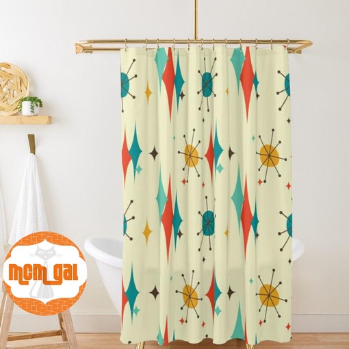 Retro and Classic Mid Century Modern Diamond Pattern Shower Curtain - Timeless Bathroom Decor