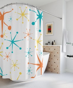 Retro and Fun Mid Century Modern Atomic Stars Shower Curtain - Invigorate Your Bathroom Decor