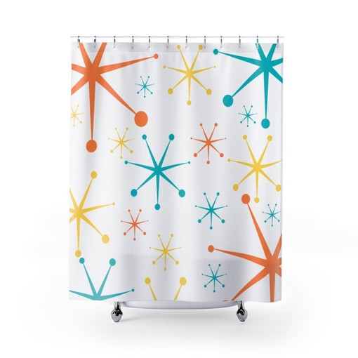 Retro and Fun Mid Century Modern Atomic Stars Shower Curtain - Invigorate Your Bathroom Decor - Image 2