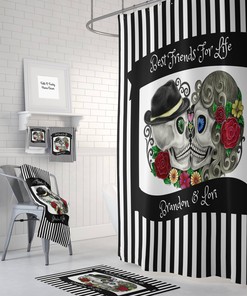 Romantic Kissing Skulls Sugar Skulls Day Of The Dead Shower Curtain Set
