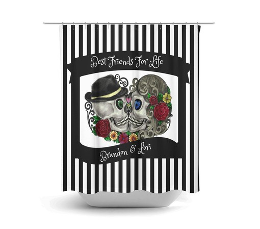 Romantic Kissing Skulls Sugar Skulls Day Of The Dead Shower Curtain Set - Image 2