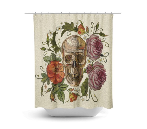 Romantic Poppies and Roses Sugar Skulls Day Of The Dead Shower Curtain Set - Image 2