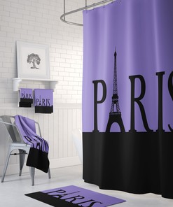 Romantic Purple Eiffel Tower Shower Curtain with Optional Bath Set
