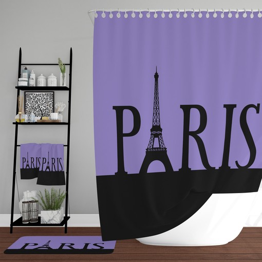 Romantic Purple Eiffel Tower Shower Curtain with Optional Bath Set - Image 2