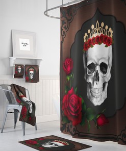 Romantic Red Rose King Sugar Skulls Day Of The Dead Shower Curtain Set