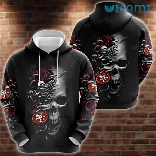 Rose Skull All Over Print Hoodie for San Francisco 49ers Fans with 3D Design