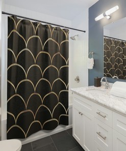 Royal Mermaid Scales Black and Gold Shower Curtain for Luxurious Beach House Bathroom | luxury shower curtains