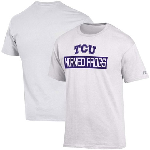 Russell Athletic White TCU Horned Frogs Secondary Color T-Shirt, Official University Football Fan Shirt for Men