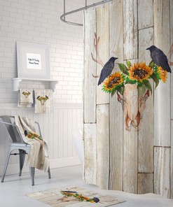 Rustic Antler Sunshine Crow Bathroom Shower Curtains, Optional Towels and Mat Bathroom Set