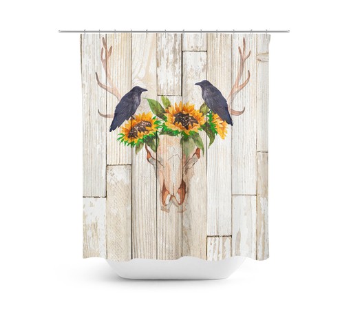 Rustic Antler Sunshine Crow Bathroom Shower Curtains, Optional Towels and Mat Bathroom Set - Image 2